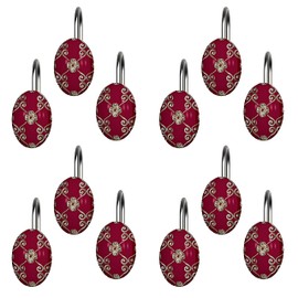 Popular Bath Shower Curtain Hooks, Vlegant Rosa Collection, Set of 12, Burgundy/Gold