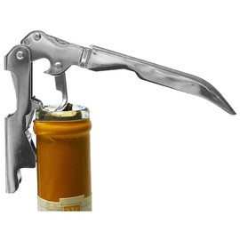 FACKELMANN Doublepull Kellnerkorkenzieher, Weinflaschenöffner mit Folienschneider, Kapselheber (Farbe: Silber), Menge: 1 Stück 49459, ca. 12cm