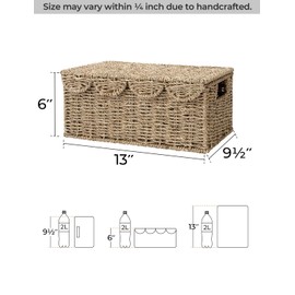 StorageWorks Scalloped Edge Wicker Basket with lid, Wicker Storage Basket with Built-in Handles, Handwoven Basket for Décor, Natural Seagrass Wicker Basket for Shelves, Nursery Room