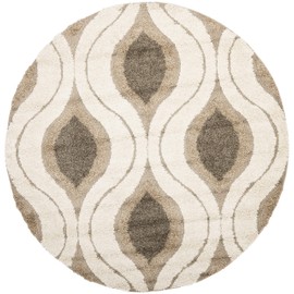 Safavieh Florida Shag Collection SG461 Modern Ogee 1.2-inch Thick Area Rug, 5' x 5' Round, Cream / Smoke