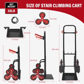 Stair Climbing Cart, 330 lbs Capacity Hand Truck Dolly with 6 Wheels, Heavy-Duty Folding Trolley with Dual Handles & Elastic Rope for Home, Office, Shopping, Moving & Warehouse