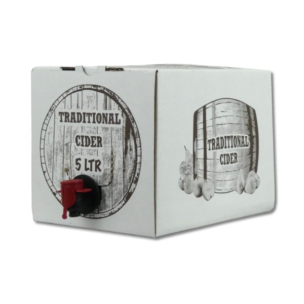 5 Litre Bag in Box Drinks Container Dispenser for Wine Beer Cider Water Printed and White Options (Traditional Cider)
