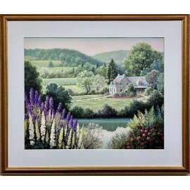 Dubravko Raos "Enchanted Garden & Hollyhock Manor" PAIR of Framed Art  NEW
