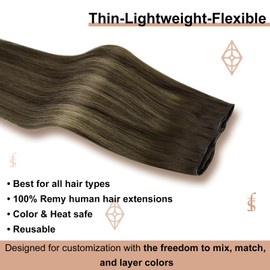 Full Shine Hand Tied Weft Hair Extensions Human Hair 60G Darkest Brown Balayage Hair Extensions Color 2/8/2 Genius Human Hair Weft Bundles Sew in Extensions 24 Inch