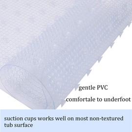 E-view Bath Mat for Tub - Non-Slip Extra Long Shower Mats - Machine Washable Bathtub Mats with Drain Holes and Suction Cups Clear