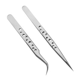 2 PCS Straight and Curved Tip Tweezers Nipper Lash Tweezers Professional Set for 3D 5D Individual Lash Extensions