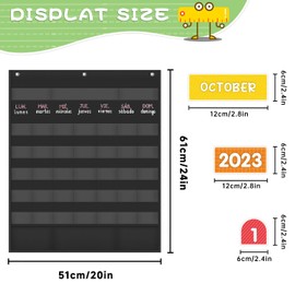 Mewise 20" x 24"Monthly Calendar Pocket Chart Classroom,Monthly Calendar Pocket Chart with Cards for Classroom/Teacher Must Haves Supplies/Classroom Decor(Spanish Black)