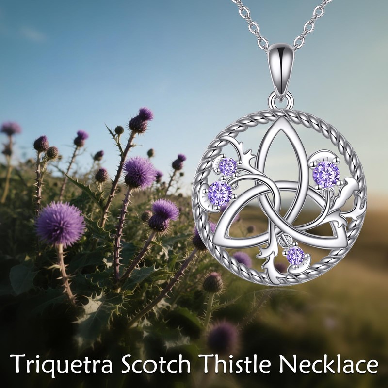 CRMAD Celtic Necklace for Women Trinity Knot Scottish Thistle Pendant