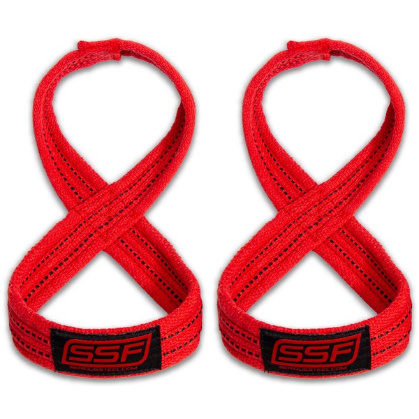 SERIOUS STEEL FITNESS Figure 8 Straps | Deadlift Straps |Lifting Straps (70 Centimeters - Red)