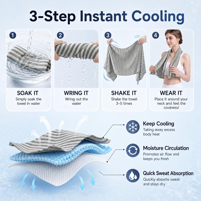 RDEKISS 4 Pack Cooling Towels for Hot Weather (40"x12"), Ice