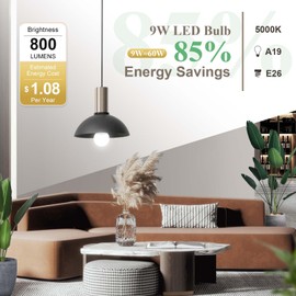 DiCUNO A19 LED Light Bulbs 60W Equivalent, Daylight White 5000K, High CRI 90, E26 Medium Base 9W 800 Lumens 120V, Non-dimmable, Frosted, 6 Pack