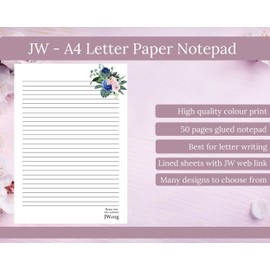 JW Letter Writing A4 Pad Stationery Paper Lined Gift Notepad Writing Sheets (Double Rose)