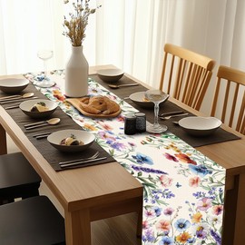 ANATTASOUL Table Runner Wildflowers and Butterflies 13"x72" Table Decorations, Durable Summer Dining Decor for Home Kitchen Party Room