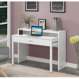 Convenience Concepts Newport JB Console/Sliding Desk with Drawer and Riser, White