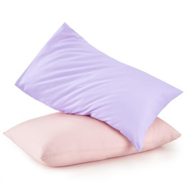 TILLYOU Toddler Pillowcase 2 Pack with Envelope Closure,13" x 18" Silky Soft Microfiber Travel Kids Pillowcase for Boys and Girls,Light Purple & Light Pink