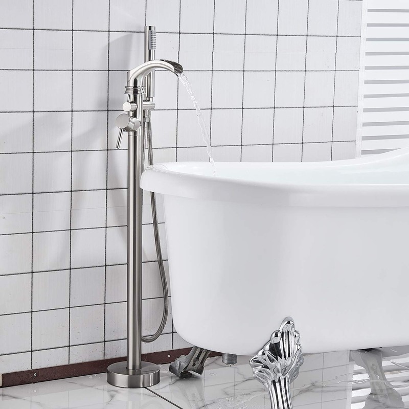 Senlesen Bathroom Single Handle Freestanding Bathtub Faucet Floor Mounted Waterfall
