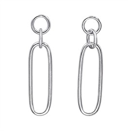 Silverly 925 Sterling Silver Oval Circle Link Drop Earrings for Women - Paperclip Chain Design - Dainty Minimalist Hoop Earrings - Classic Hypoallergenic Jewellery - Long Dangle Geometric Studs