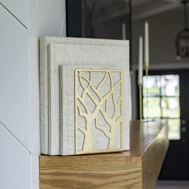 Bookends Heavy Duty High end Midcentury Modern Decorative Shelf Decor Thin Minimal Aesthetic Metal Book Ends Tree NonSkid Book Stoppers Gold Designer Quality Holder Minimal
