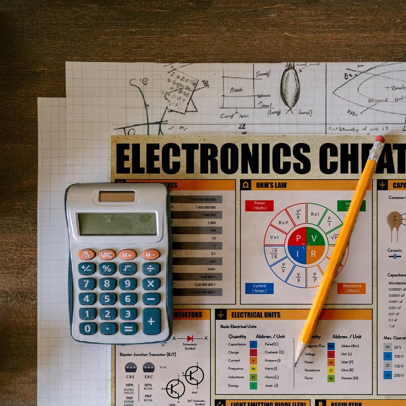 Electronics Cheat Sheet Poster, 16"x24", Electrical Knowledge, Conversion Chart Print,