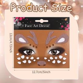 2PCS Cute Reindeer Face Sticker Christmas Temporary Tattoo Self-adhesive Face Body Jewel Sticker Xmas Elk Glitter Sparkling Face Art Stickers for Makeup Face Decoration(Antler)