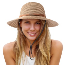 Sun Hats for Women, UV Protection Summer Beach Hats, Womens Packable Straw Sun Hat for Travel Light Khaki