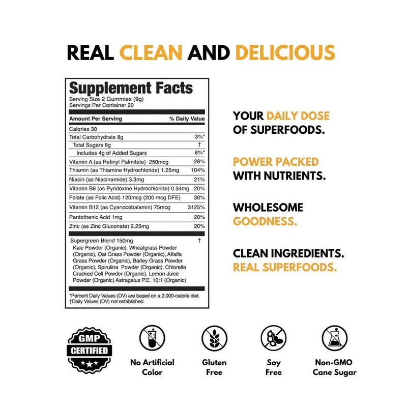 JUGO Energy + SUPERFOODS | Vitamin B12 Gummies with Kale