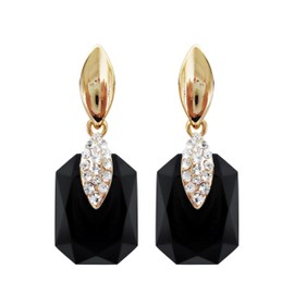 Navachi 18k Gold Plated Spindle Shape Metal White Crystal Square Black Zircon Dangle Az2497 Stud Earrings