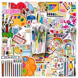 Art Painting Stickers, 100Pcs Paint Palette Stickers Paint Brushes Sticker Pigment Stickers Decals for Laptop Water Bottles Skateboard Luggage Computer, Gifts for Kids Girls Teens