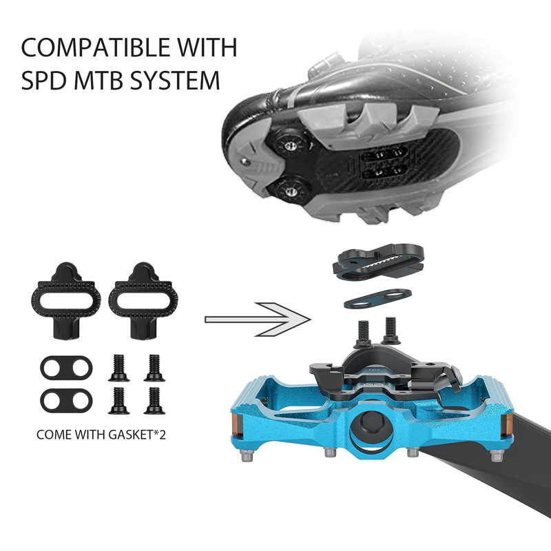 GEWAGE Bicycle Pedals, Flat Double Function and SPD Pedal with