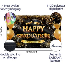 Happy Graduation Banner for Prom - Congratulations Banner - Congratulations Decorations - Well Done - We Are So Proud of You - 5x3ft (Black & Gold)