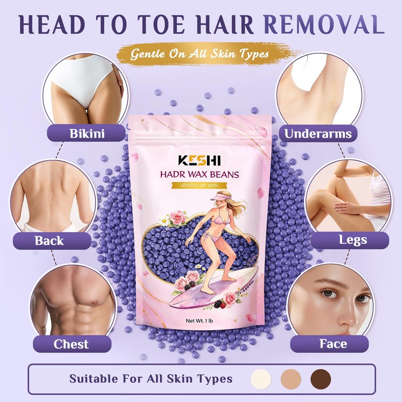 Hard Wax Beans 2lb for Hair Removal Kit, Stripless Wax