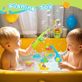 Toddler Bath Toys for Kids, 26 Pcs Mold Free Bathtub Water Toys with Fishing Rod Floating Boats Spoons Bucket No Hole Animals and Storage Bag, Pool Toys for Toddlers and Baby, Gifts for Girls and Boys