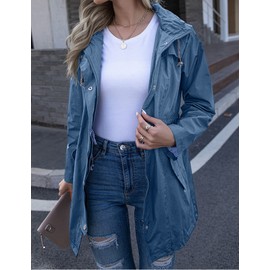 Kikibell Womens Windbreaker Lightweight Hooded Waterproof Active Outdoor Rain Jacket Turquoise Blue trench coat for women