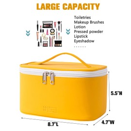 Makeup Bag Travel Toiletry Bag Organizer,Large Cosmetic Bag for Women Girls Make-up Bags Portable Cosmetic Brush Pouch Handle Zipper Storage Case with Inner Pouch (C-Yellow)
