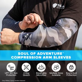 S A Compression Arm Sleeves for Men and Women - UPF 30+ Sun Protection, Moisture Wicking, 4-Way Stretch Arm Sleeves for Work & Sports (Ghost Military Camo, 2 Pack)