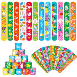 RICEDUO 36 Pieces Easter Slap Bracelet for Kids, 12 Styles Colorful Easter Slap Wristbands Bulk for Kids Party Favors Supplies Classroom Prizes Exchange Gifts