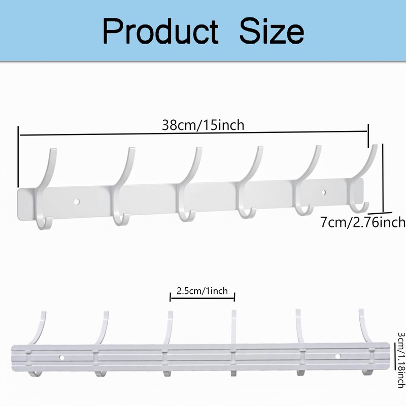 4 Pack White Wall Mounted Coat Rack with 6 Hooks