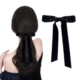 KDSSYFT Velour Ribbon Bow Velour Hair Accessory Long Ribbon Hair Clip Ponytail Hair Holder Fashionable Cute (Black)