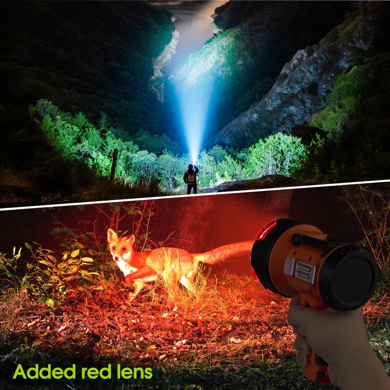WENFENG Rechargeable Spotlight Flashlight with 1000,000 Lumen LED, IP65 Waterproof