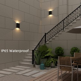 ilucezzo Up and Down Wall Lights for Bedroom LED Wall Lights, 6.3'' Mordern Porch Light, IP65 Waterproof Wall Lamp 10%-100% Dimmable, 120-277V, 15.5W 3000K CRI90+ (Black)