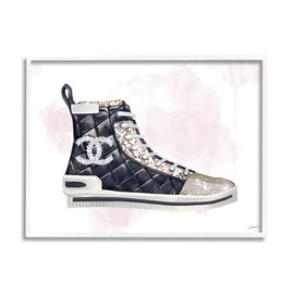 Stupell Industries Glam Fashion Quilted Sneaker Designer Style, Designed by Ziwei Li White Framed Wall Art, 11 x 14, Black