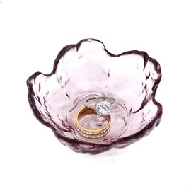 BIHOIB Amethyst Flower Ring Dish Jewelry Tray, Decorative Glass Trinket Dish, Modern Accent Tray for Vanity