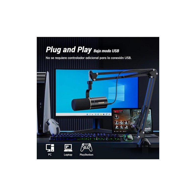 Micrófono Dinámico USB/XLR para PC, TONOR Profesional microphone Vocal con