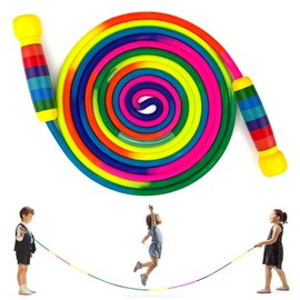 HOSHINO 16 FT Long Jump Rope for Kids, Adjustable Groups Rope Skipping with Wooden Handle, Multiplayer Rainbow Jumping Rope for Outdoor Fun, School Sport, Party Game (Rainbow Handle, 1PCS)