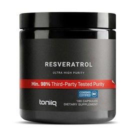 Toniiq NSF Certified Ultra High Purity Resveratrol Capsules - 98% Trans-Resveratrol - Highly Purified and Bioavailable - 180 Caps Resveratrol Suppleme