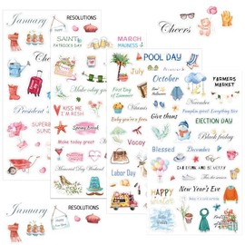 Daily Planners Holiday Seasonal Sticker Seasonal Planner Sticker Happy Scrapbook Supplies Stickers Calendar Journaling Stickers for Calendar Planning Scrapbook Journal 4 Sheet