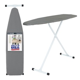 Full Size Ironing Board with Cover & Pad – USA-Made with Enhanced Grip Feet for Extra Stability – Adjustable Steel T-Legs 35" High – Perforated Top – Durable Iron Board for Home, Laundry Room, Grey
