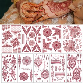 Brown Temporary Tattoo Stickers, 9 Sheets Waterproof Tattoo Stickers for Women Wedding Party Festival Lotus Mandala Flower Temporary Tattoos