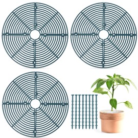 Sawysine 3 Pcs Plant Pot Cover Plant Protector from Animal Flower Pot Grid with Center Cutout Flower Cover Soil Protectors(11.8 in,Blackish Green)