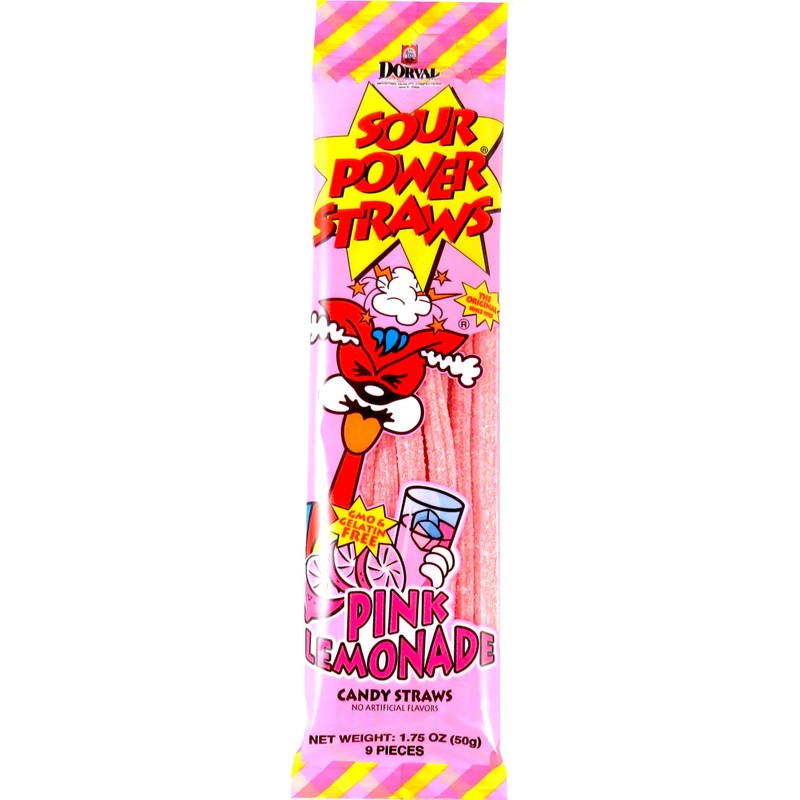 Sour Power Candy Straws, Pink Lemonade, 1.75 oz (Pack of